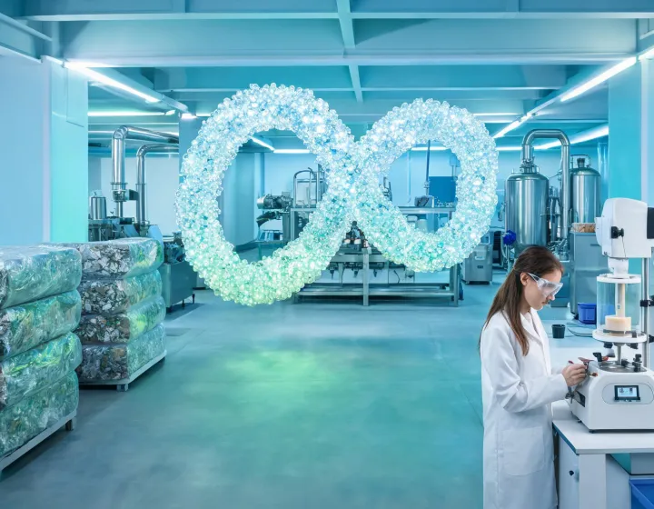 Circular polymer feedstock loop diagram in production lab
