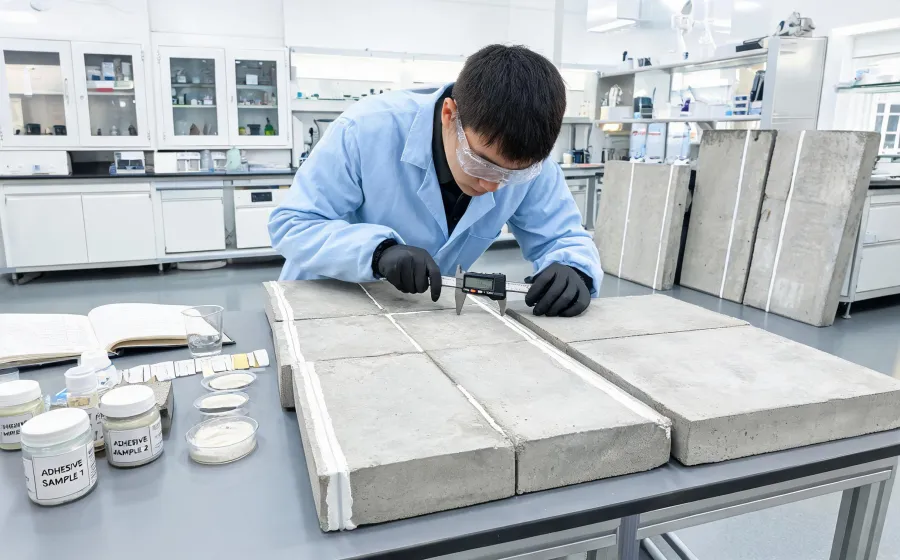 Construction adhesive and sealant testing wall